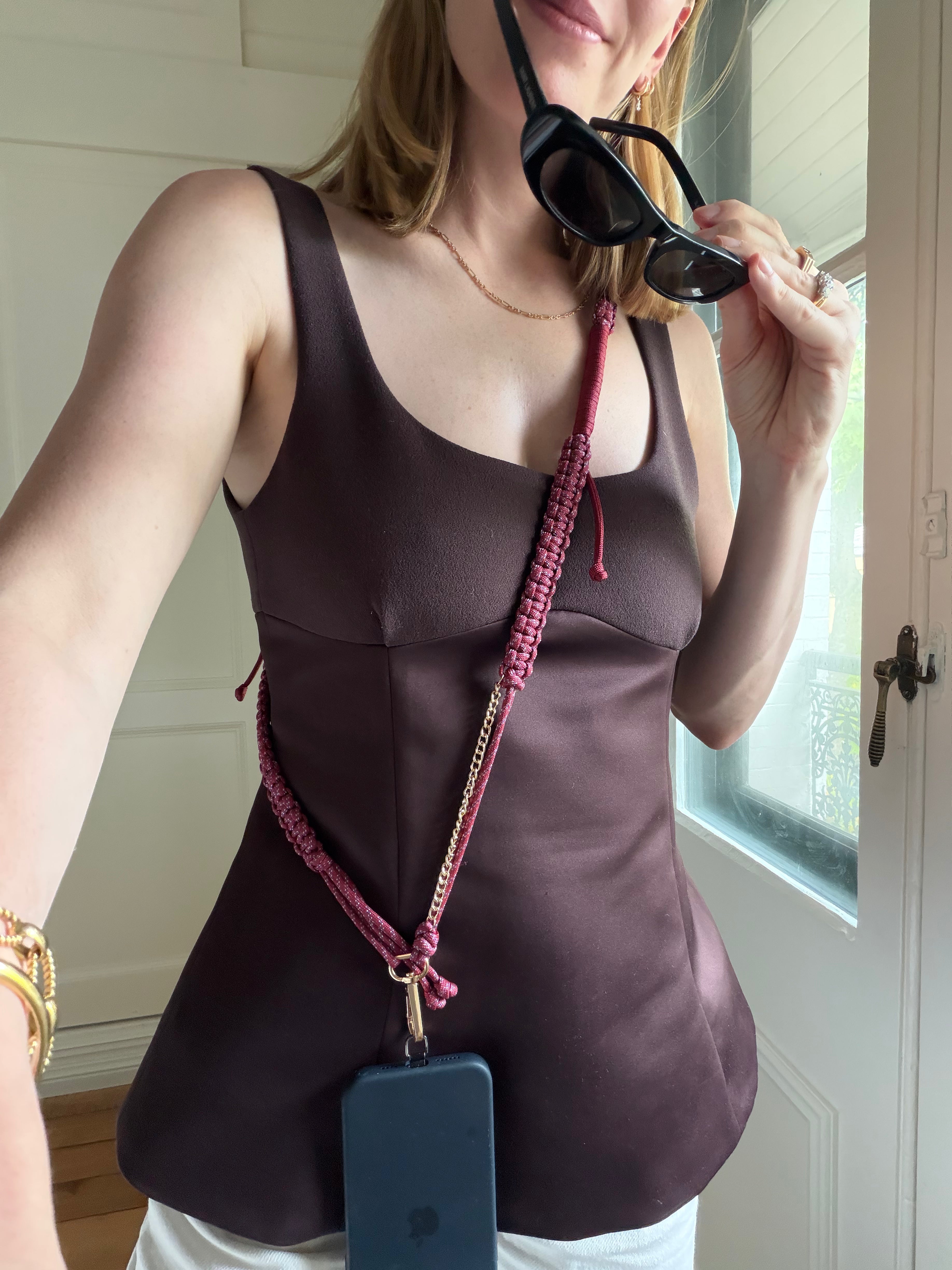 burgendy phone strap